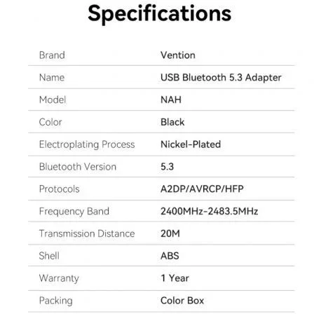 Vention Adaptador USB Bluetooth NAHB0 Vention Adaptador USB Bluetooth NAHB0
